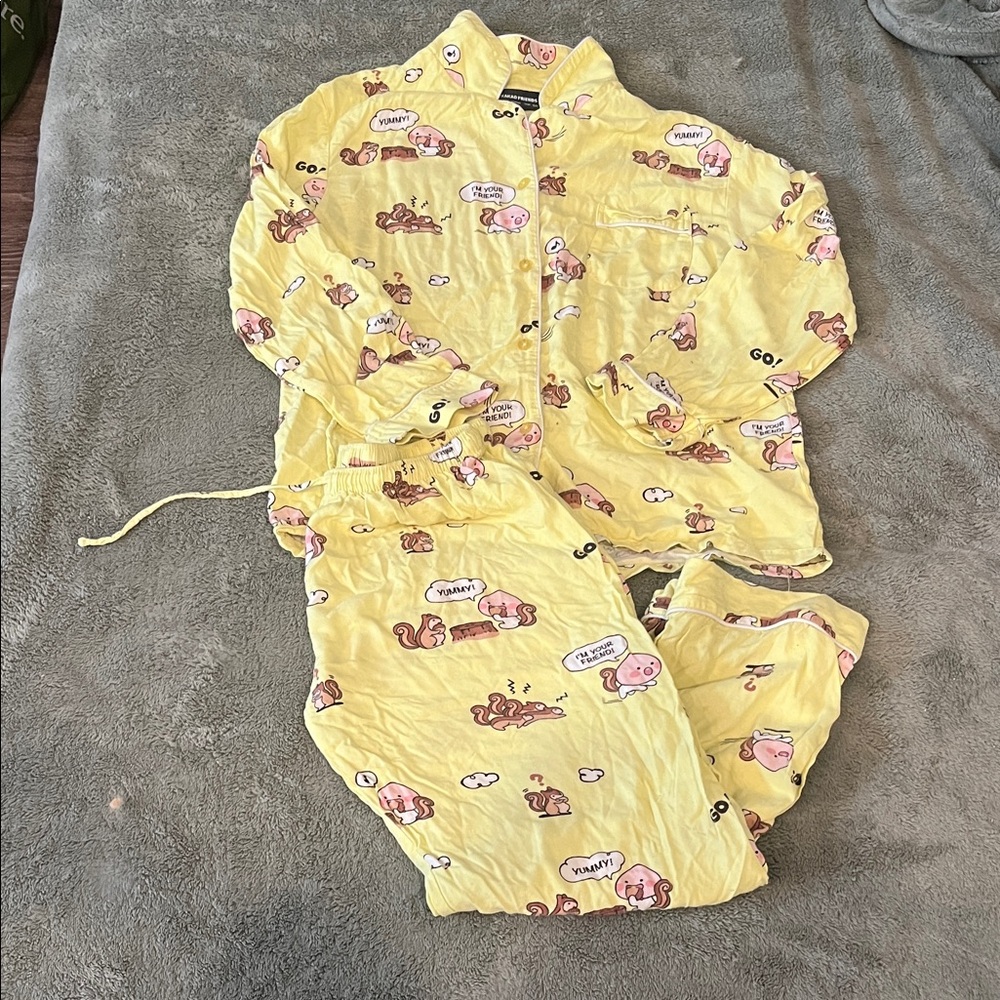 kakao FRIENDS Yellow Cartoon Print Kids Pajama Set